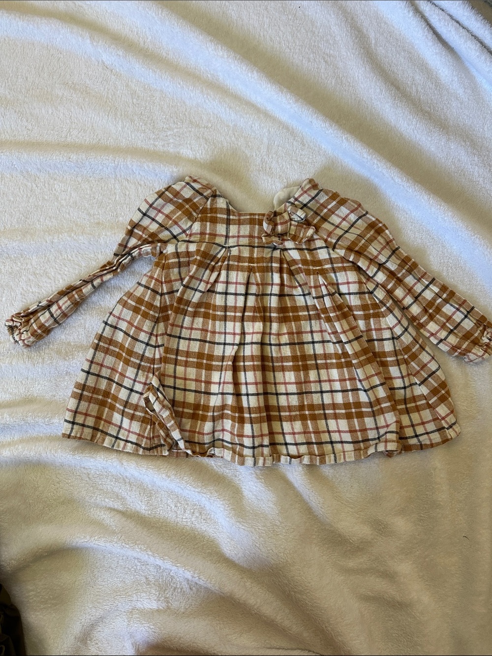 Tahari Girls Plaid Dress in Cream and Brown baby